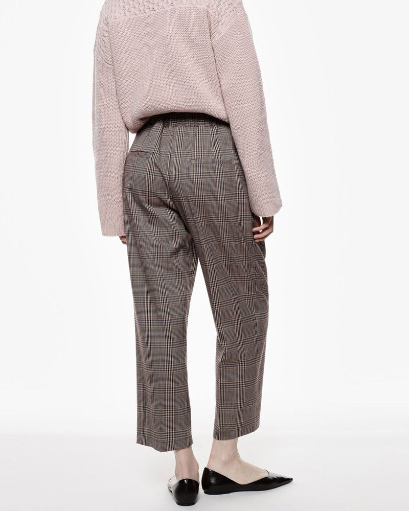 Imperial Pantaloni Cropped a Quadri con Pinces Frontali Colore Beige Blu