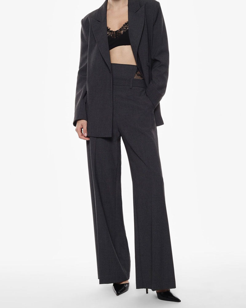 Imperial Pantaloni Palazzo Vita Alta con Inserto in Pizzo Colore Piombo