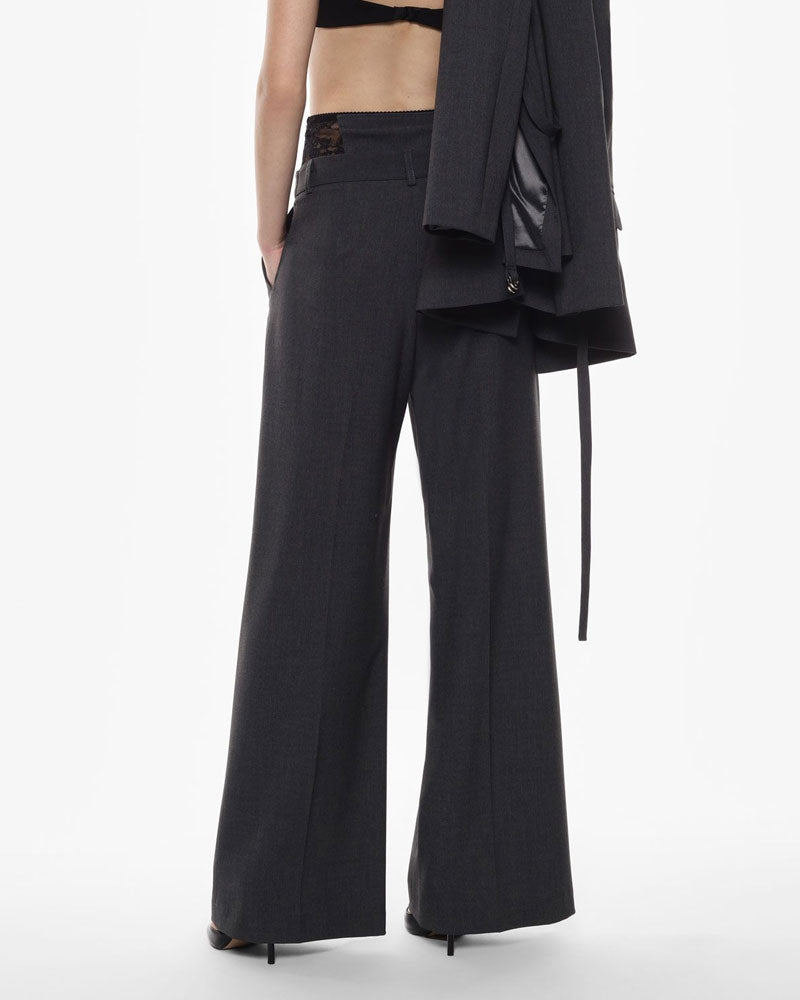 Imperial Pantaloni Palazzo Vita Alta con Inserto in Pizzo Colore Piombo