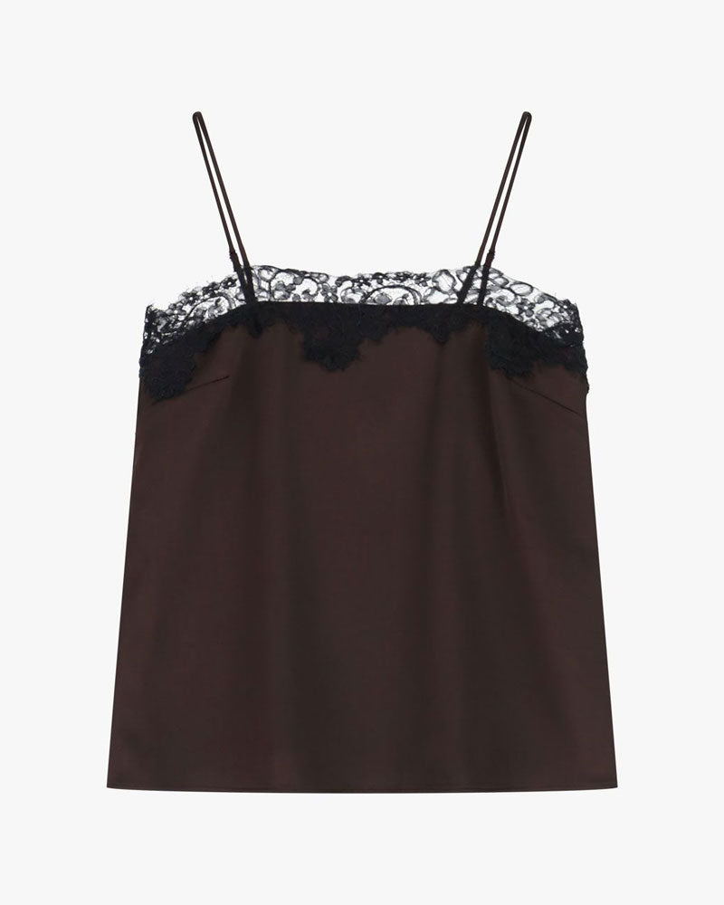 Imperial Top con Spalline Sottili e Bordo in Pizzo Colore Moro