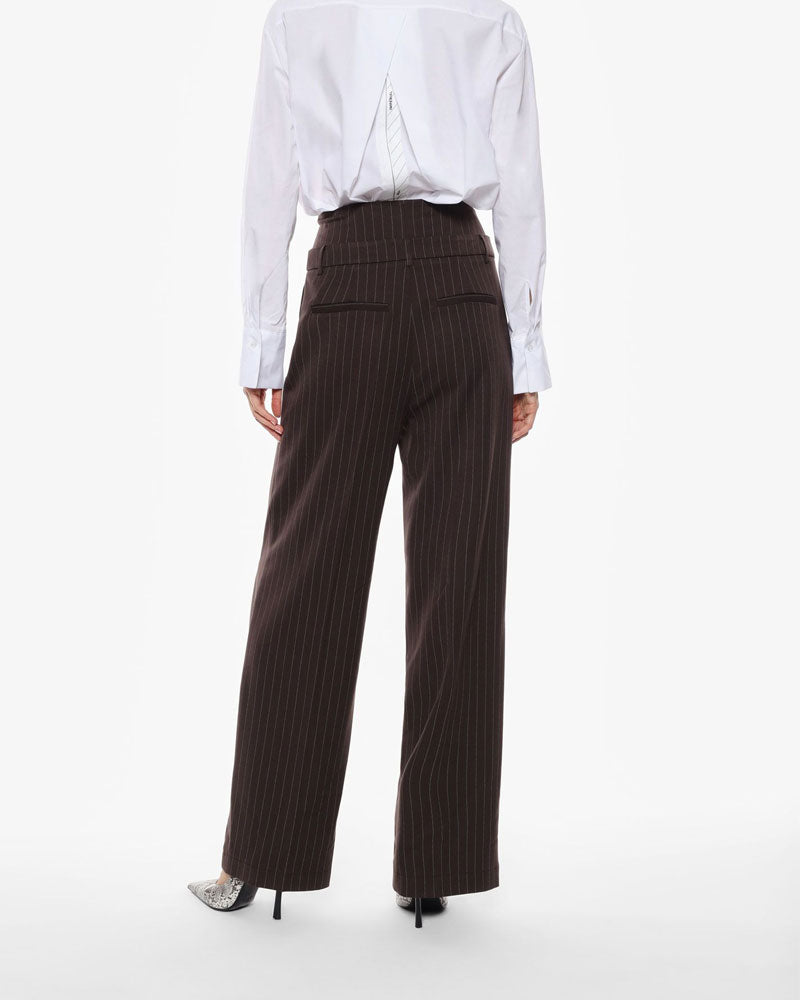 Imperial Trousers Ampi a Vita Alta con Motivo a Righe Sottili Colore Moro