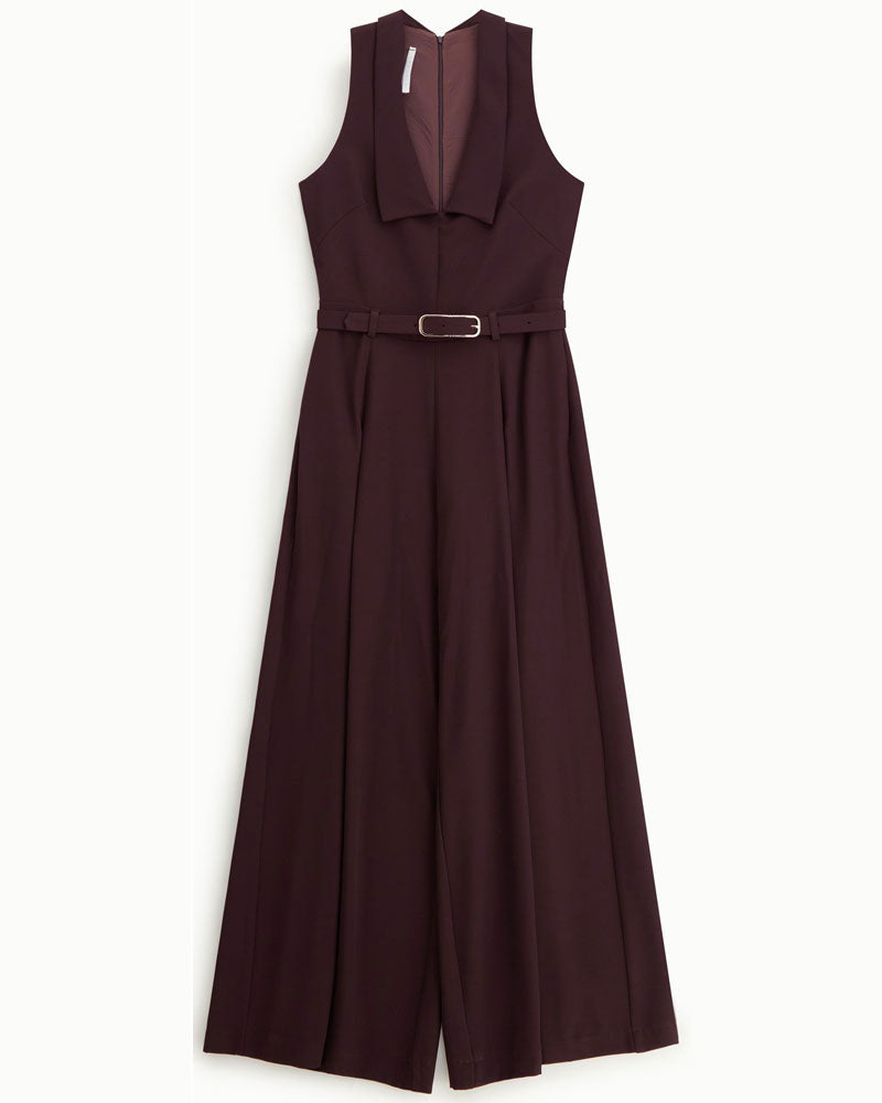 Imperial Tuta con Cintura e Collo a V Ampio Colore Prugna