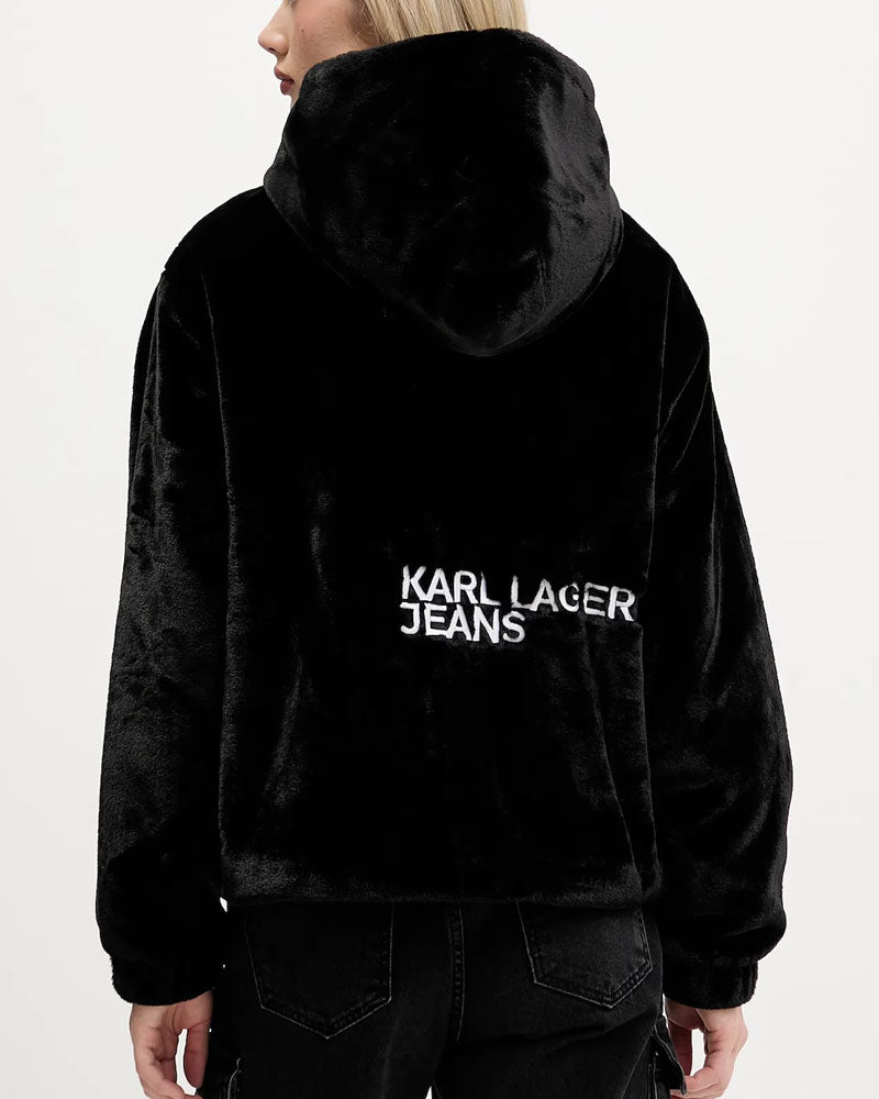 Karl Lagerfeld Giacca in Pelliccia Sintetica e Logo Retro da Donna Colore Nero