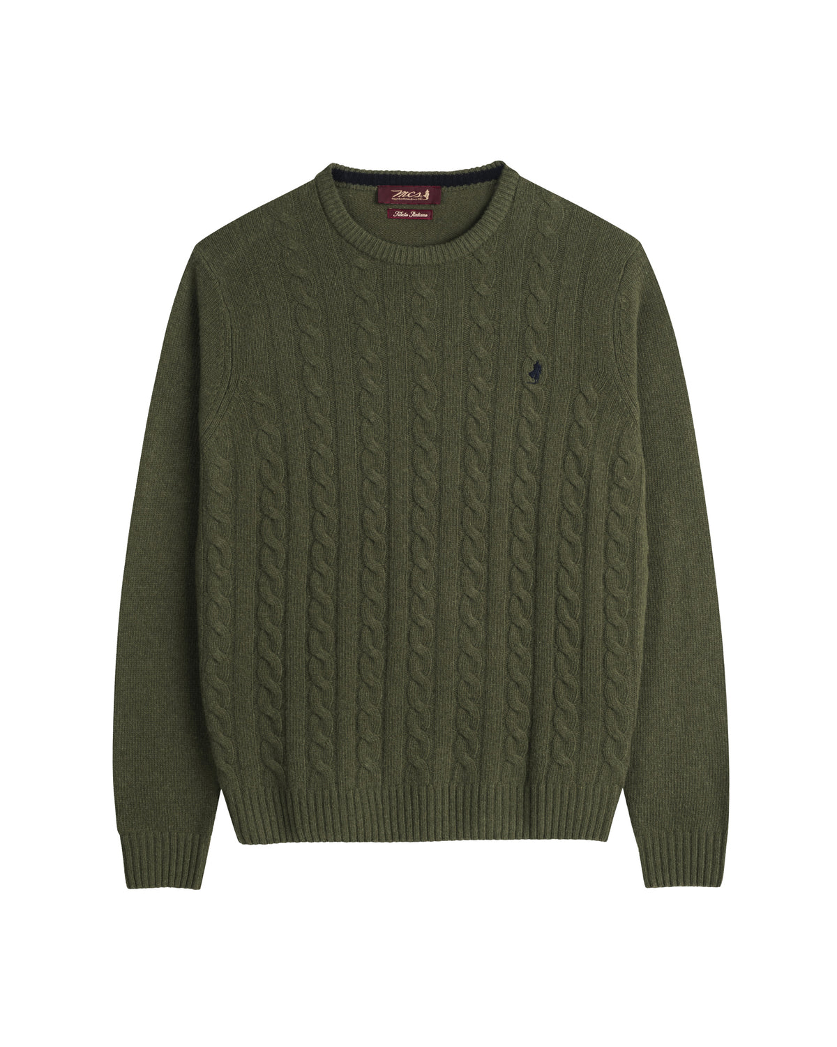 MCS Maglione Uomo Girocollo a Trecce Colore Verde