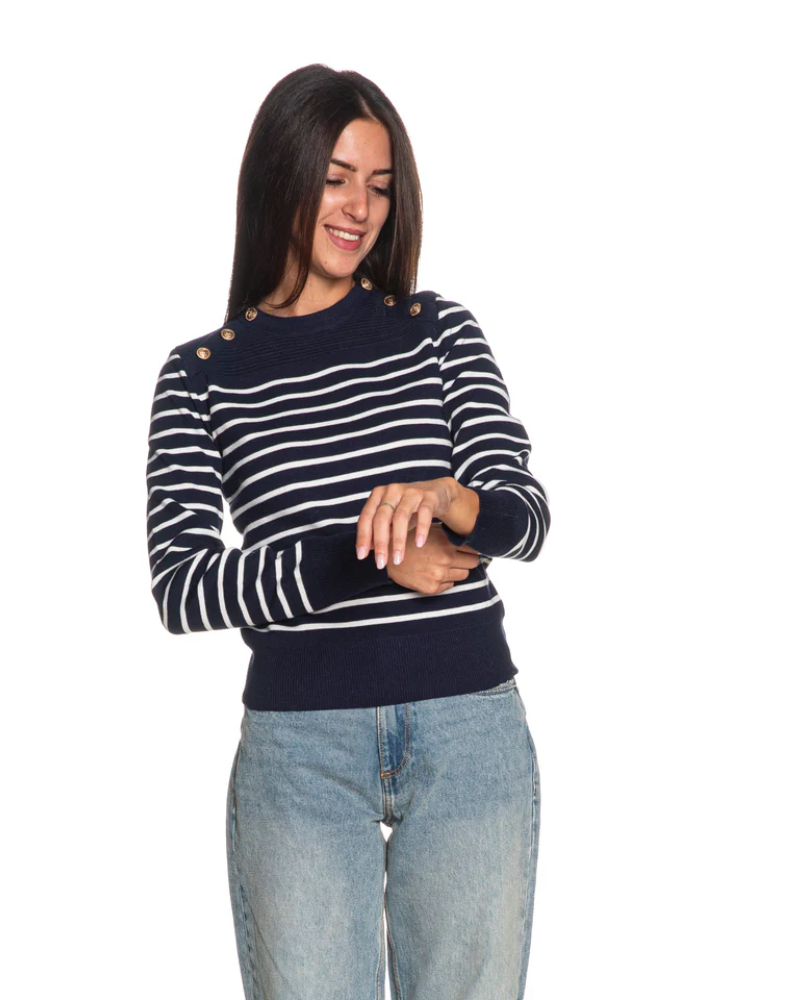 Guess Maglia Helen da Donna Colore Blu Marina Righe Bianche
