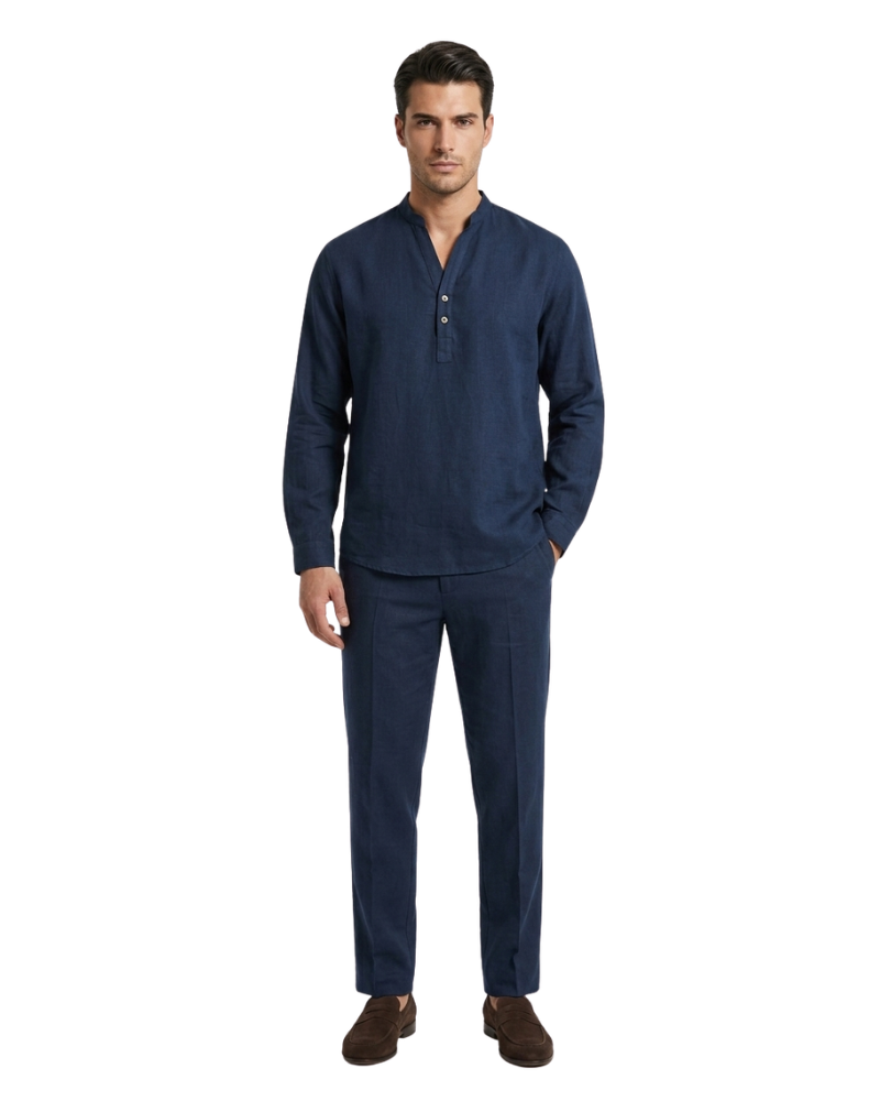 Grillo Sport Camicia Uomo Collo Coreano Blu Navy