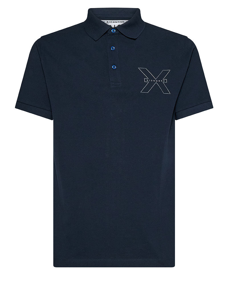 Richmond X Polo Tinta Unita con Logo da Uomo Colore Blu Navy