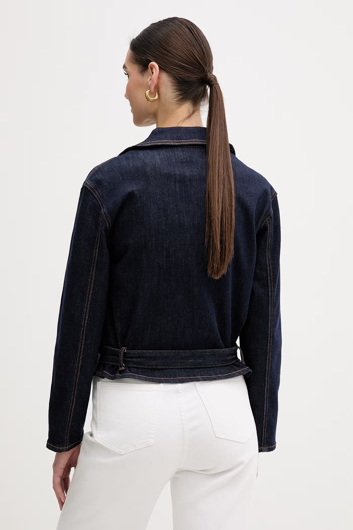 Gaudì Giacca Biker Donna in con Cintura Colore Denim Blu