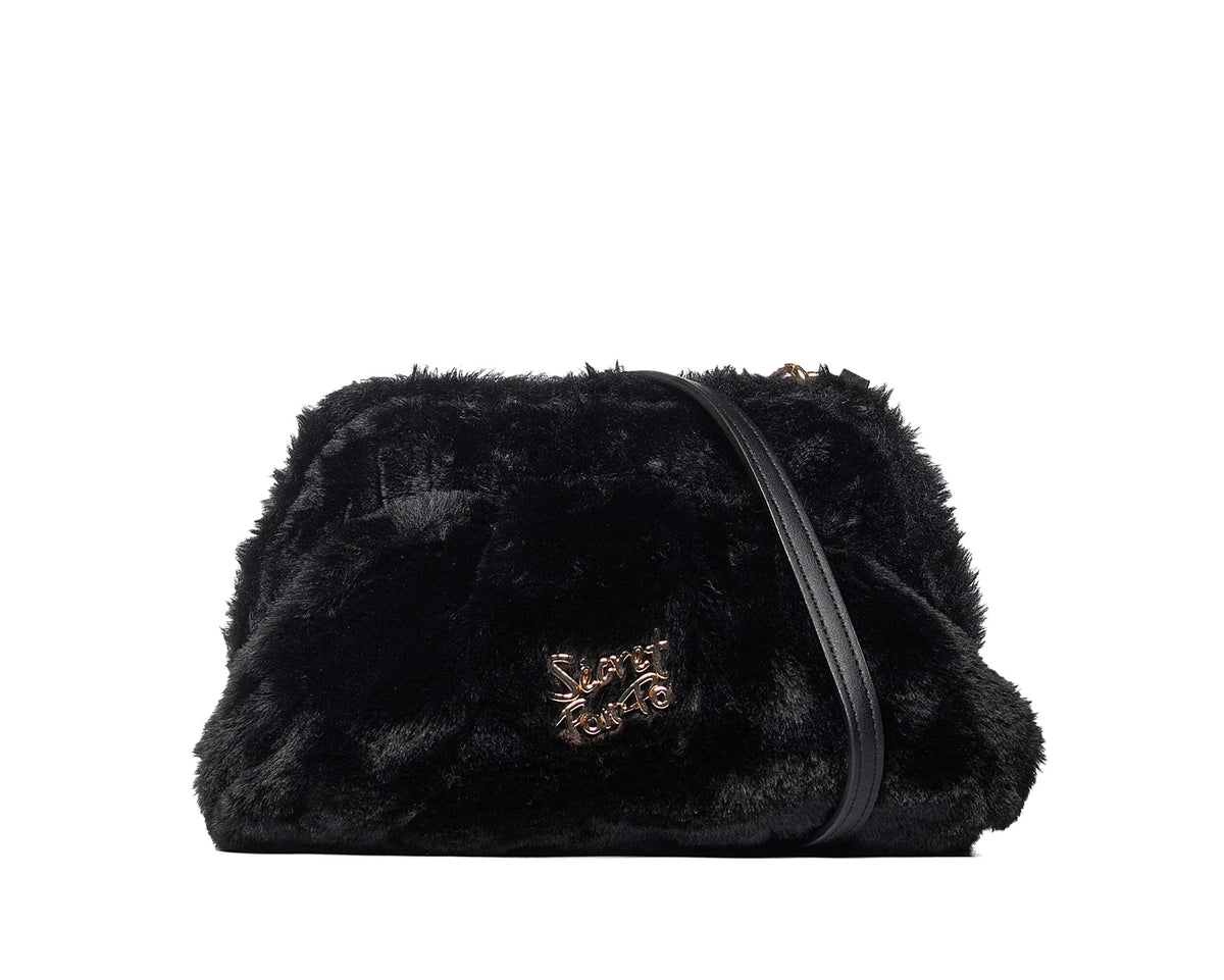 Secret Pon Pon Borsa Margaret Fur Clutch Medium Colore Nero