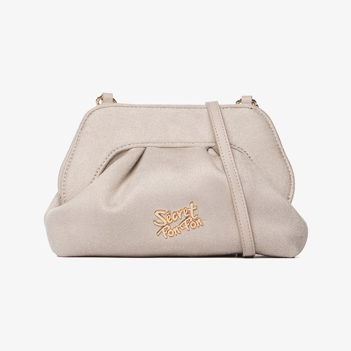 Secret Pon Pon Borsa Margaret Suede Clutch Small Colore Crema