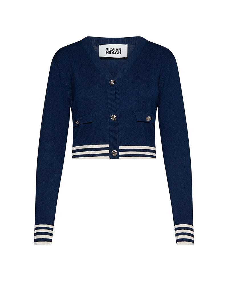 Silvian Heach Cardigan Crop con Righe da Donna Colore Blu Navy