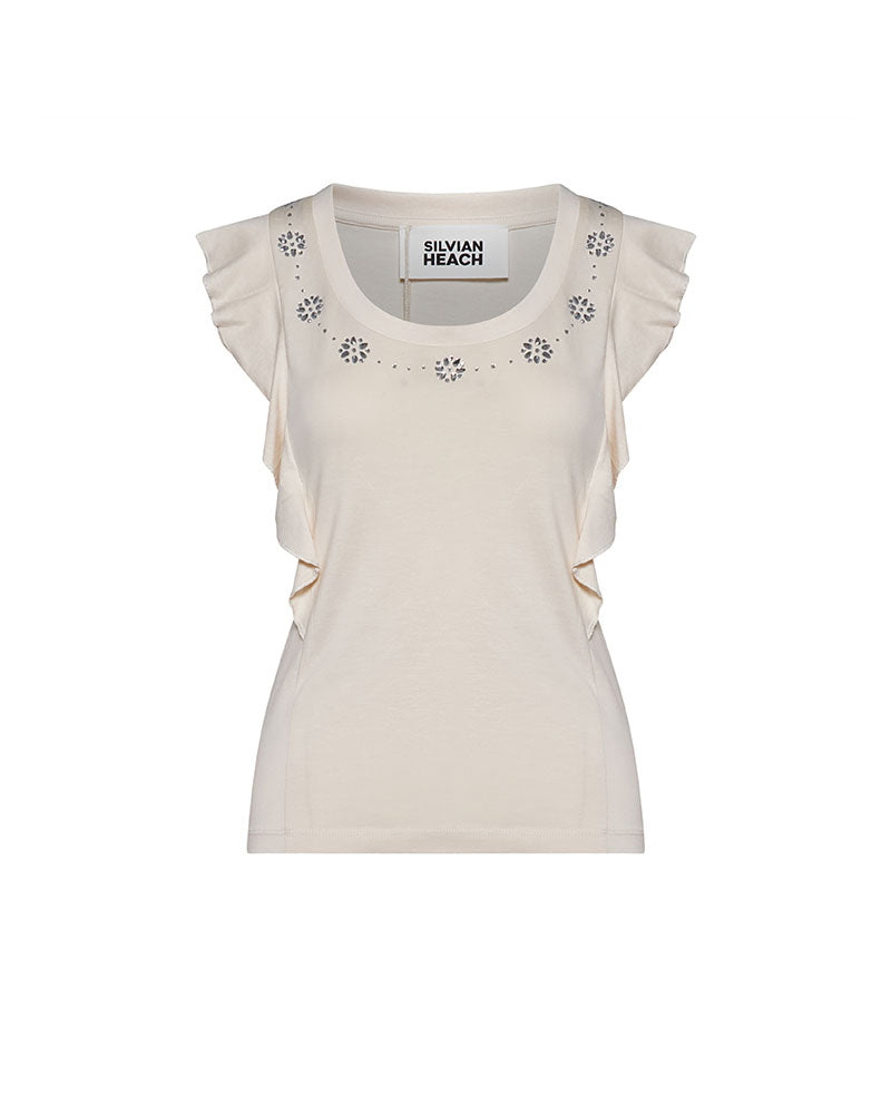 Silvian Heach Maglia Giromanica con Decorazione Davanti Colore Off-White