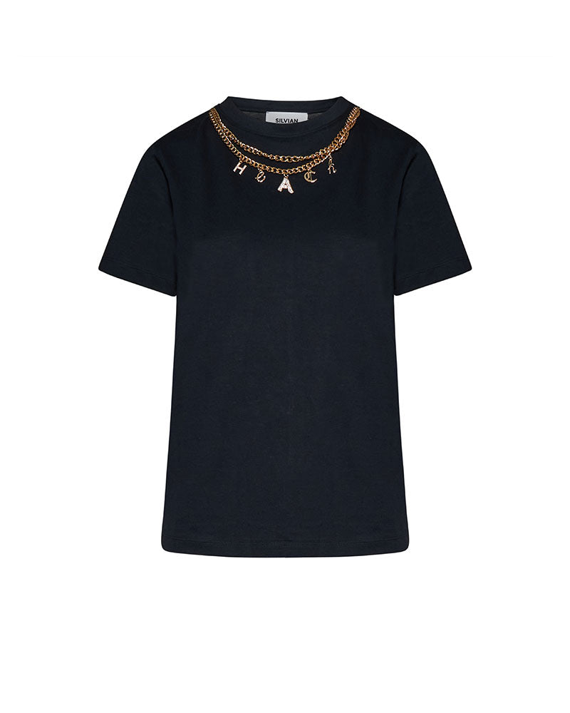 Silvian Heach T-Shirt con Dettaglio Gioiello da Donna Colore Nero