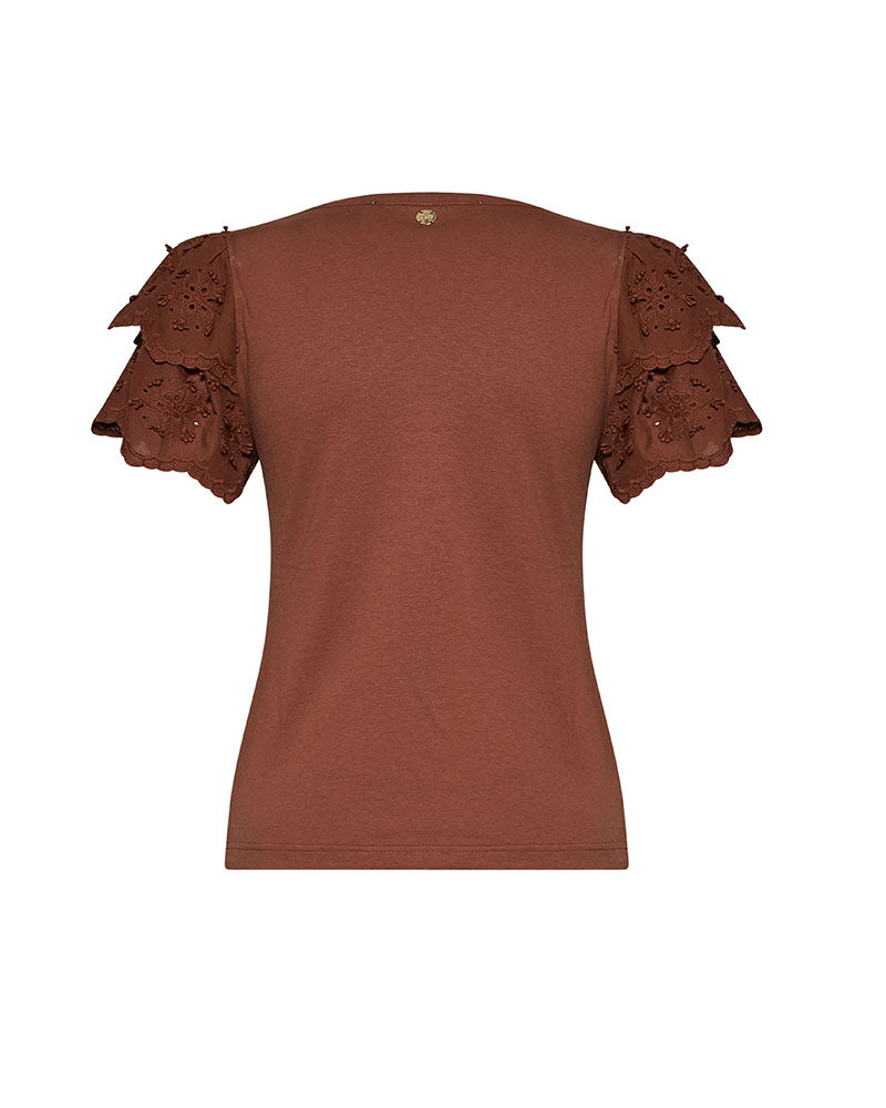 Silvian Heach T-Shirt con Maniche Decorate Colore Cappuccino