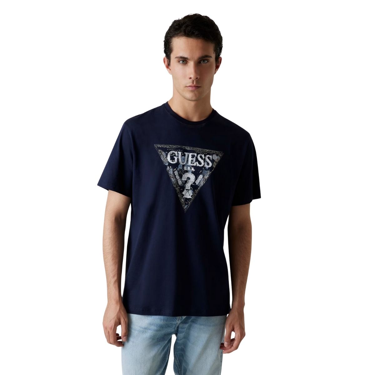 Guess T-shirt in Jersey di puro Cotone Colore Blu da Uomo