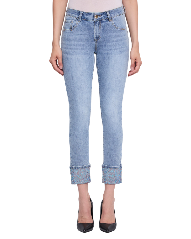 Gaudì Jeans Donna Slim Fit con Risvolto Strass