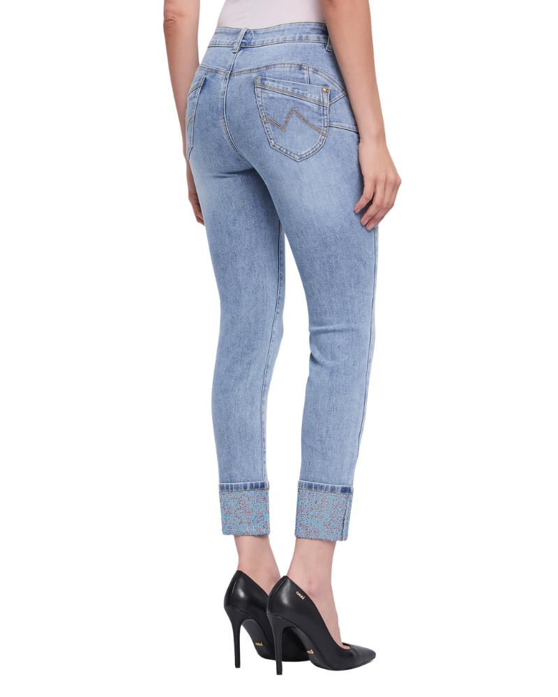 Gaudì Jeans Donna Slim Fit con Risvolto Strass