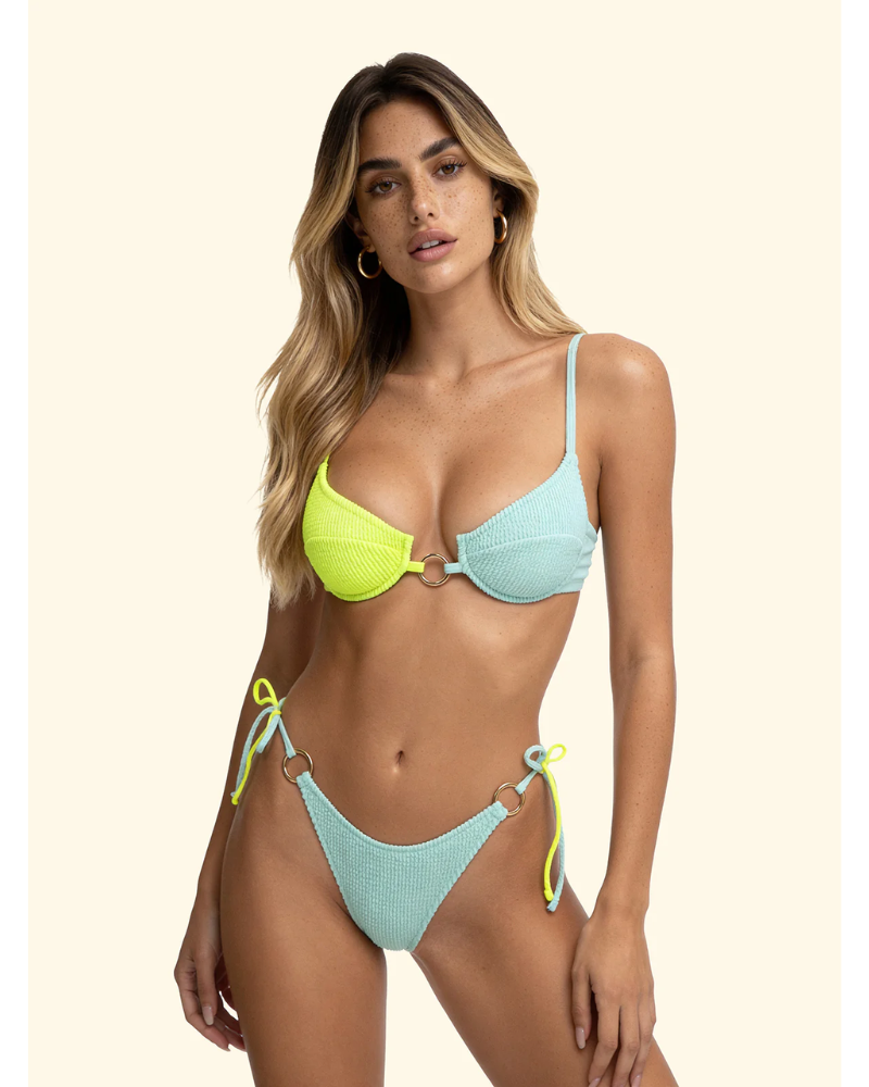 F**K Bikini Donna Reggiseno con Ferretto e Slip Americano Regolabile Verde Acqua