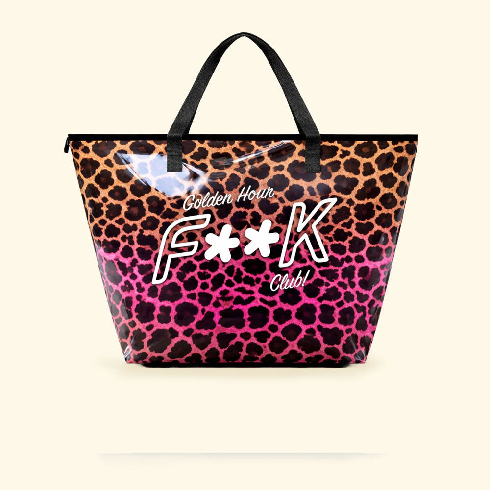F**k Maxi Borsa Mare in PVC Colore Leopardato Rosa