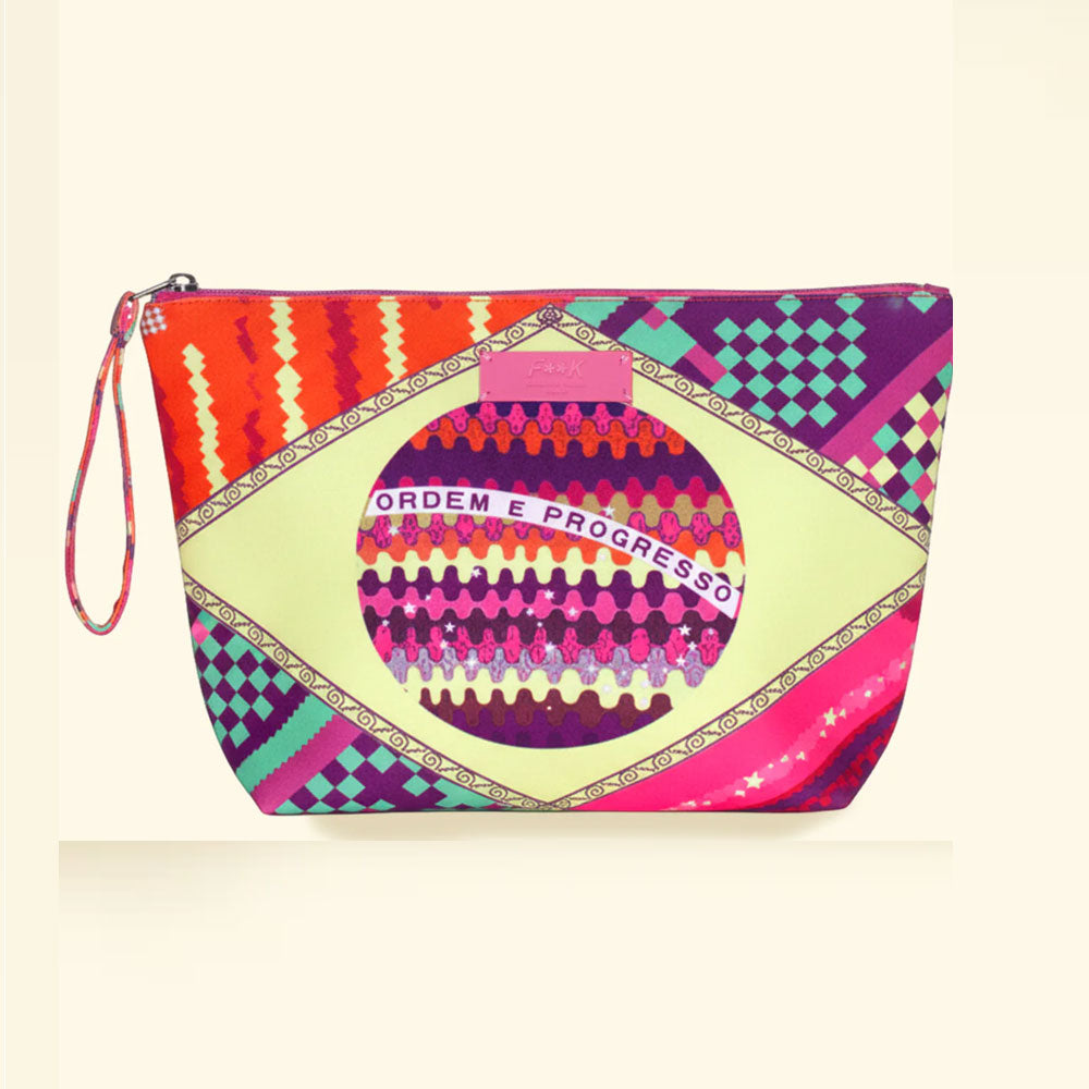 F**k Pochette con Manico Maxi con Fantasia Multicolore Arancione