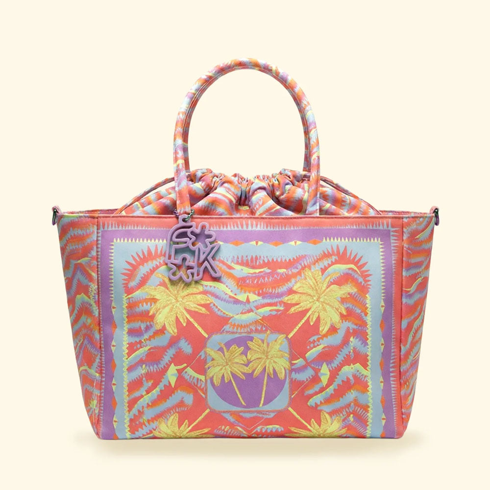 F**k Borsa Mare con Fantasia in Poliestere Colore Rosa Palme