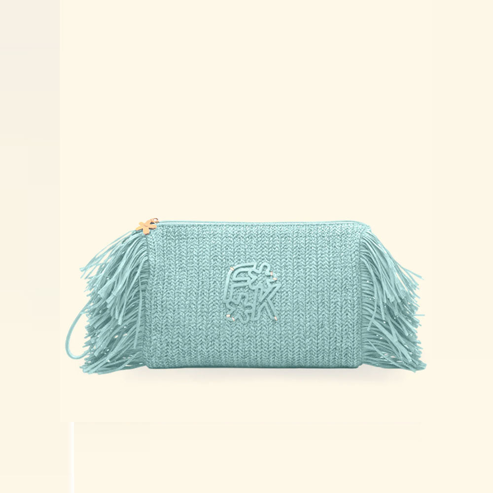 F**k Maxi Pochette con Frange Colore Acquamarina