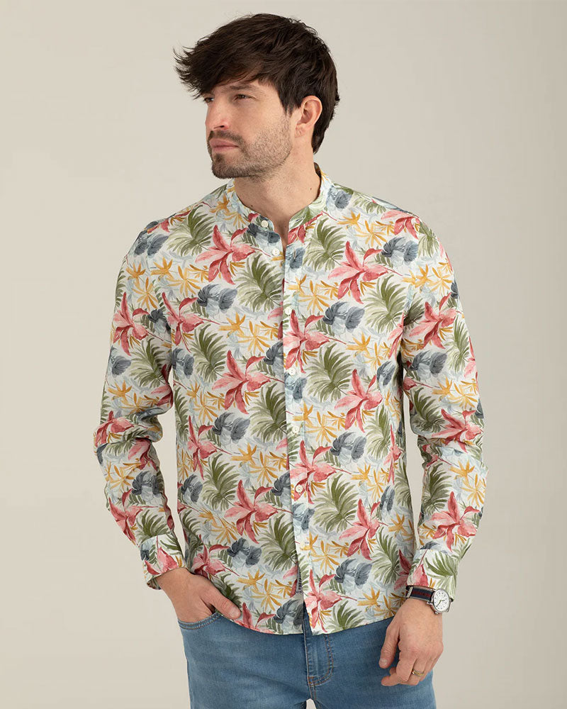 Fred Mello Camicia Coreano in Voilé Stampato Colore Amber
