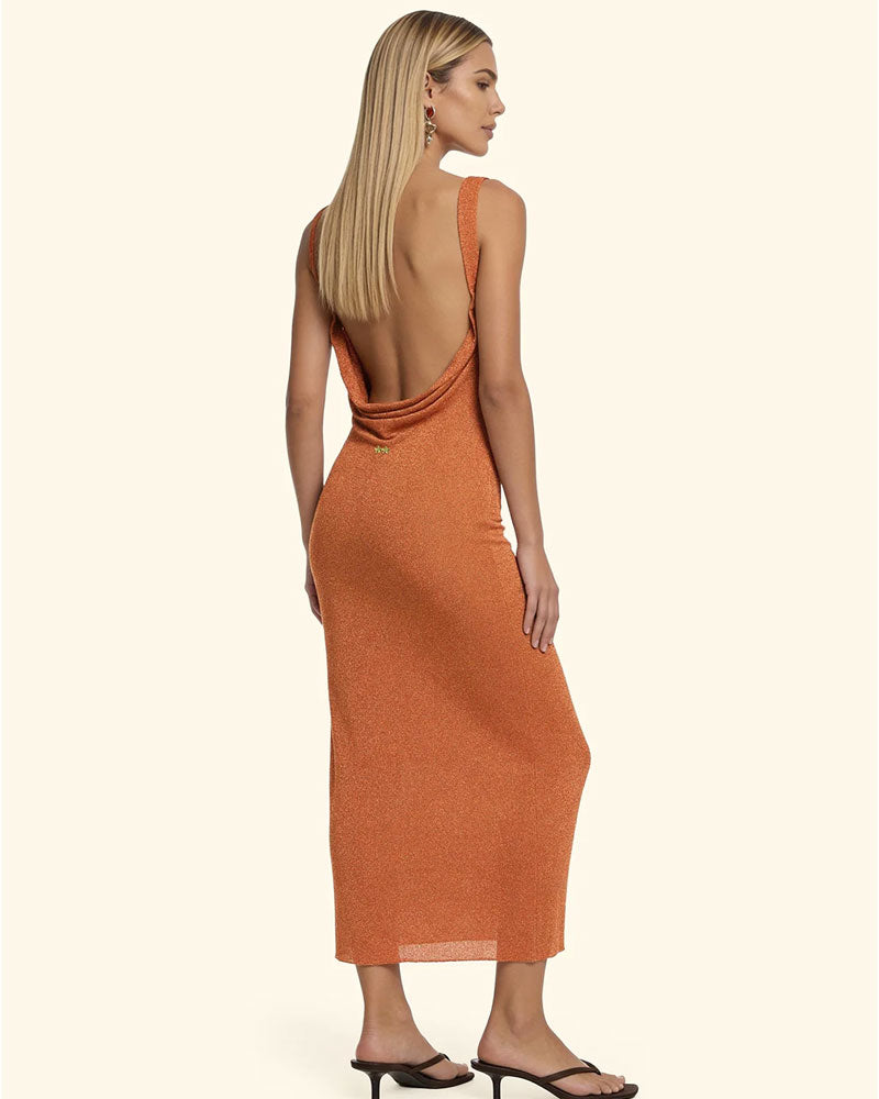 F**k Abito Lungo in Lurex Colore Arancione
