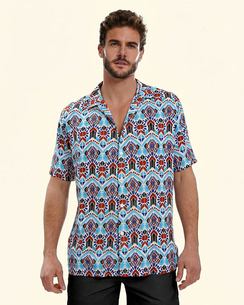 F**k Camicia Bowling con Fantasia Azzurra