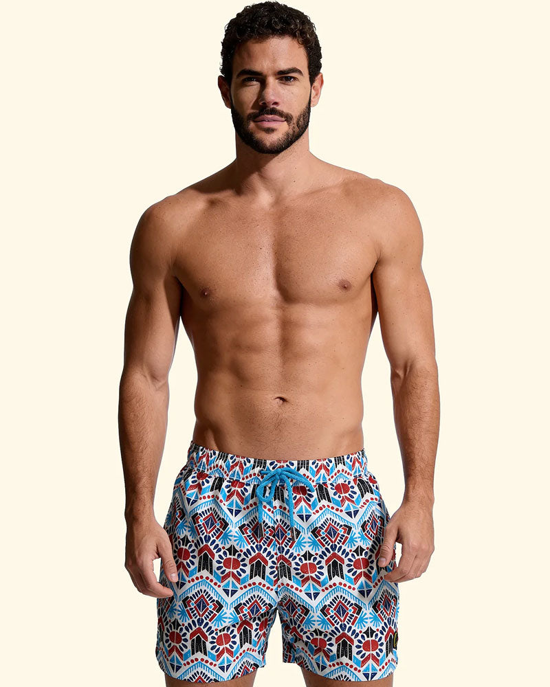 F**k Shorts da Mare Fantasia Geometrica Colore Azzurro