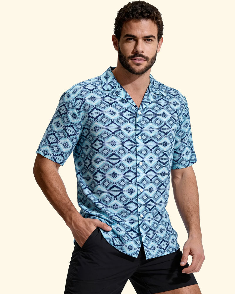 F**k Camicia con Fantasia Geometrica Colore Azzurro