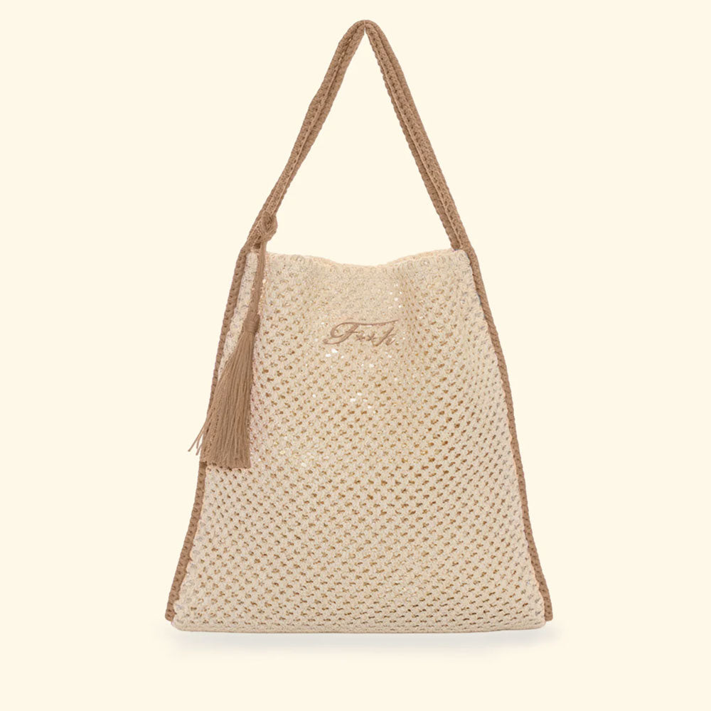 F**k Tote Bag in Rafia con Logo Colore Beige