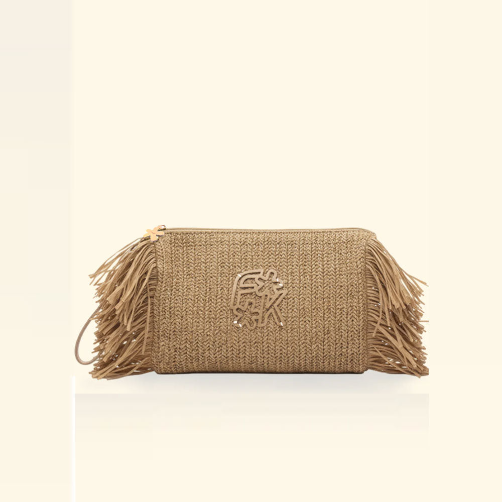 F**k Maxi Pochette con Frange Colore Beige