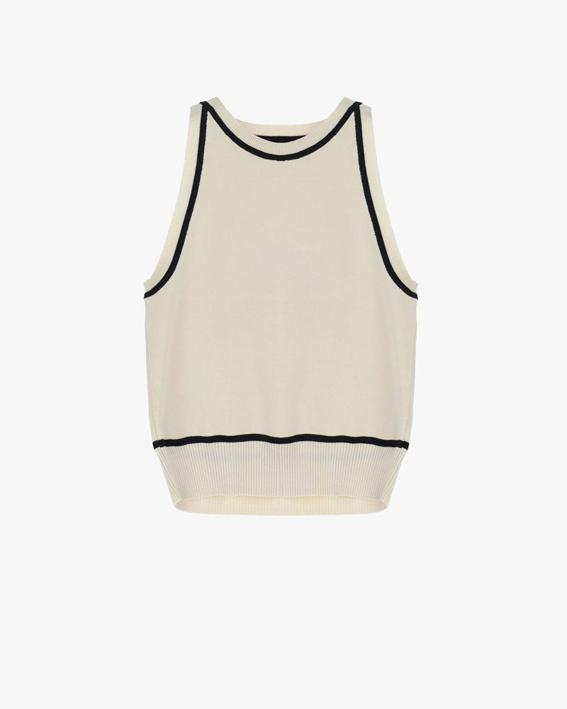 Imperial Top Smanicato Girocollo con Profili a Contrasto Colore Beige