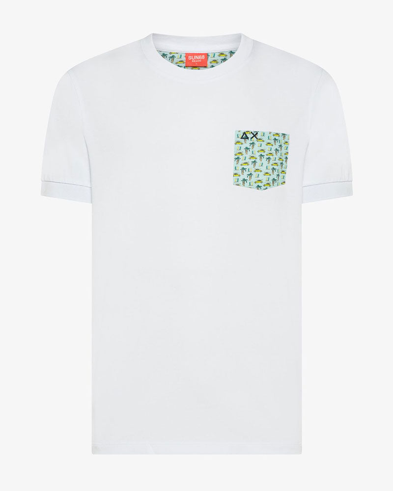 Sun68 T-Shirt con Taschino Colore Bianco/Azzurro