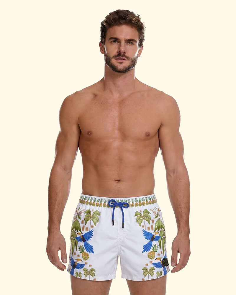 F**k Shorts Mare con Fantasia Natura Colore Bianco