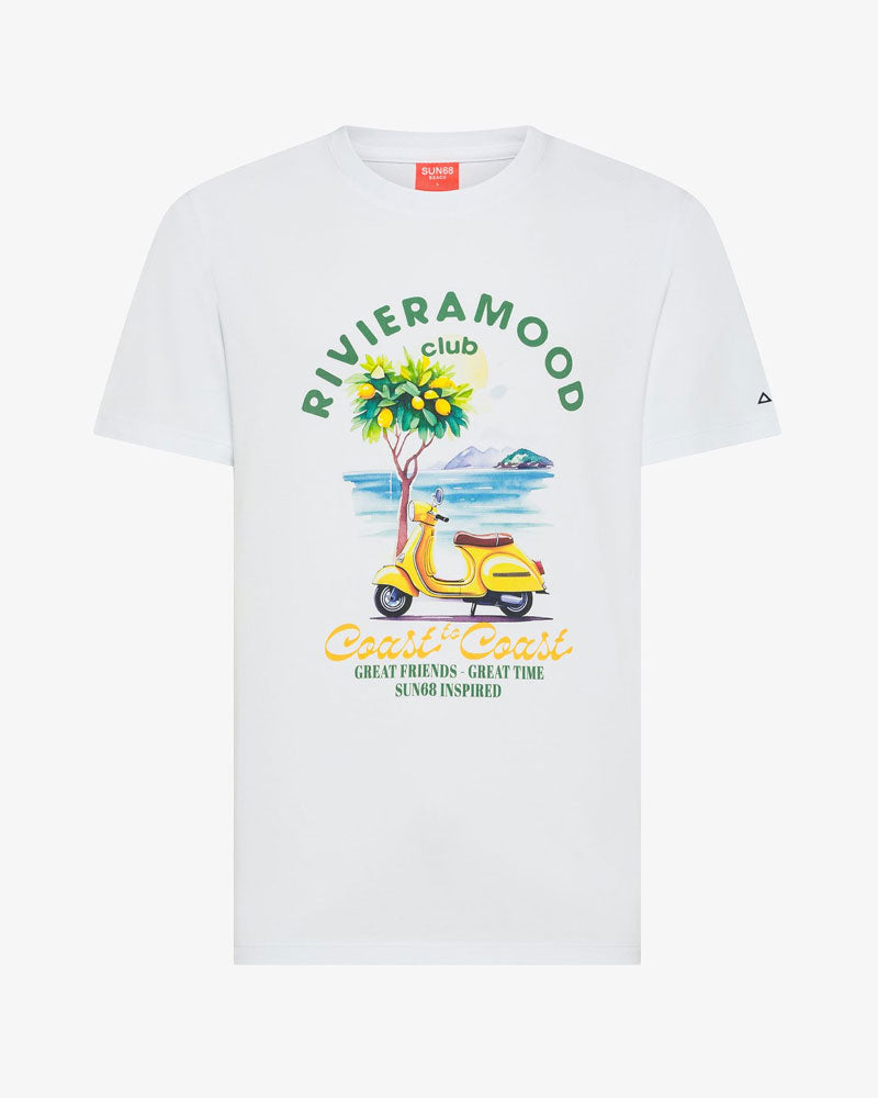 Sun68 T-Shirt in Jersey Stampata Colore Bianco