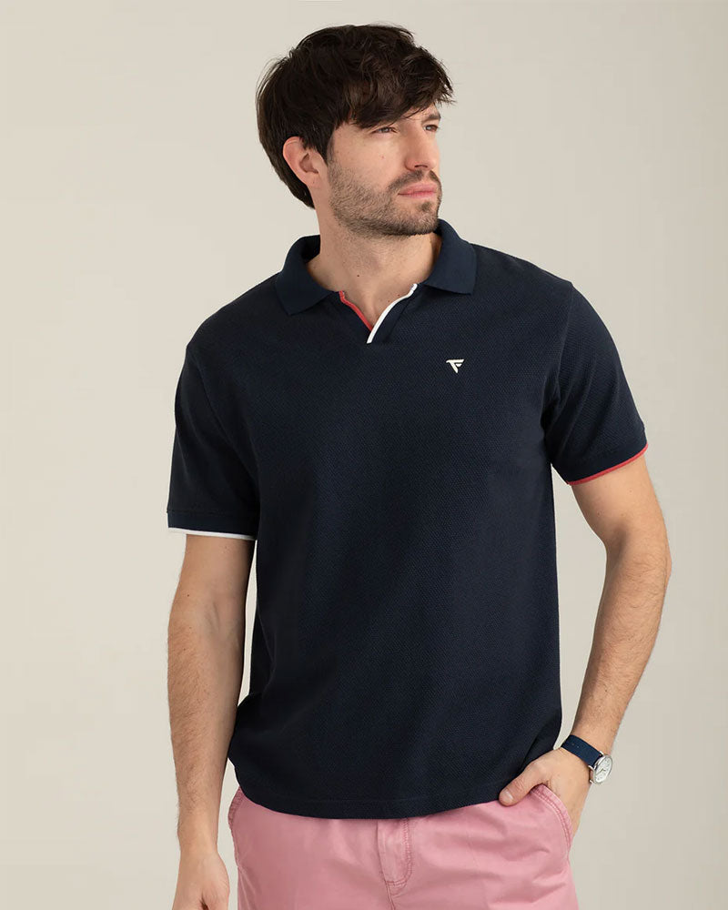 Fred Mello Polo in Jacquard Macro Piquet Colore Blu