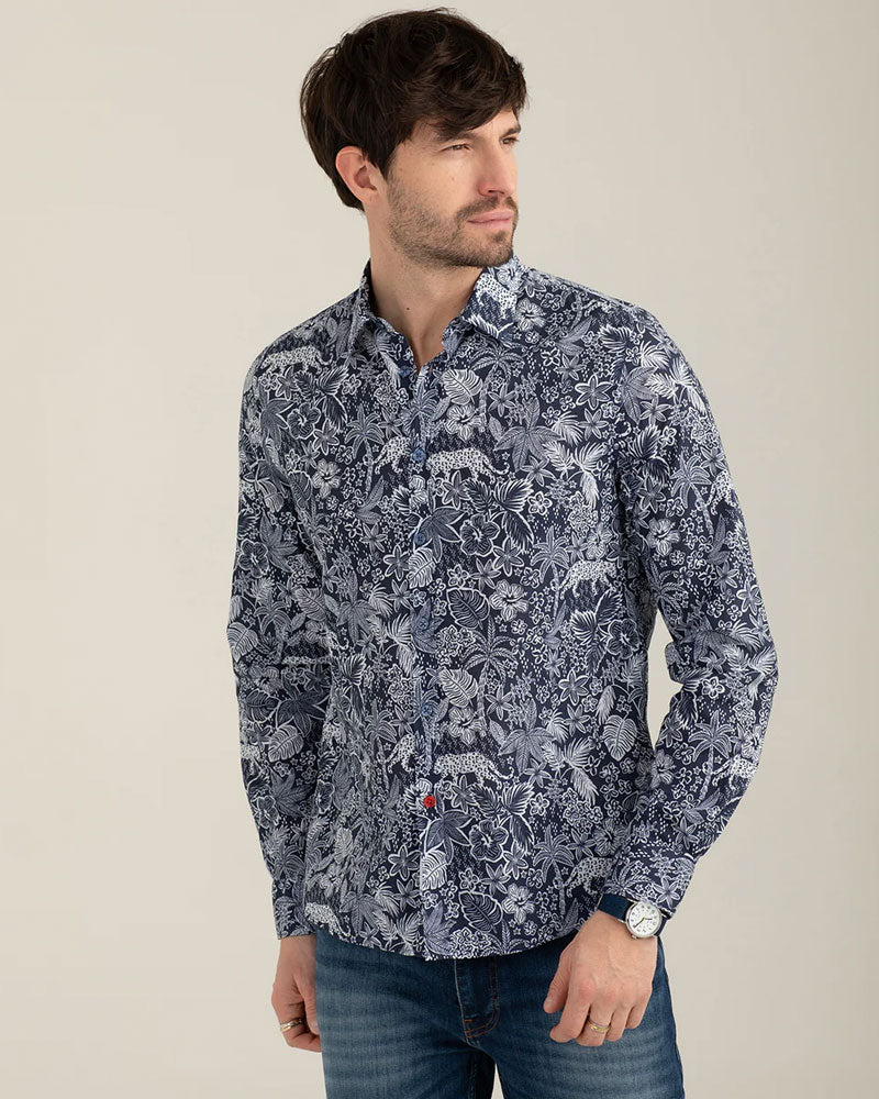 Fred Mello Camicia in Voilé Stampato Colore Blu