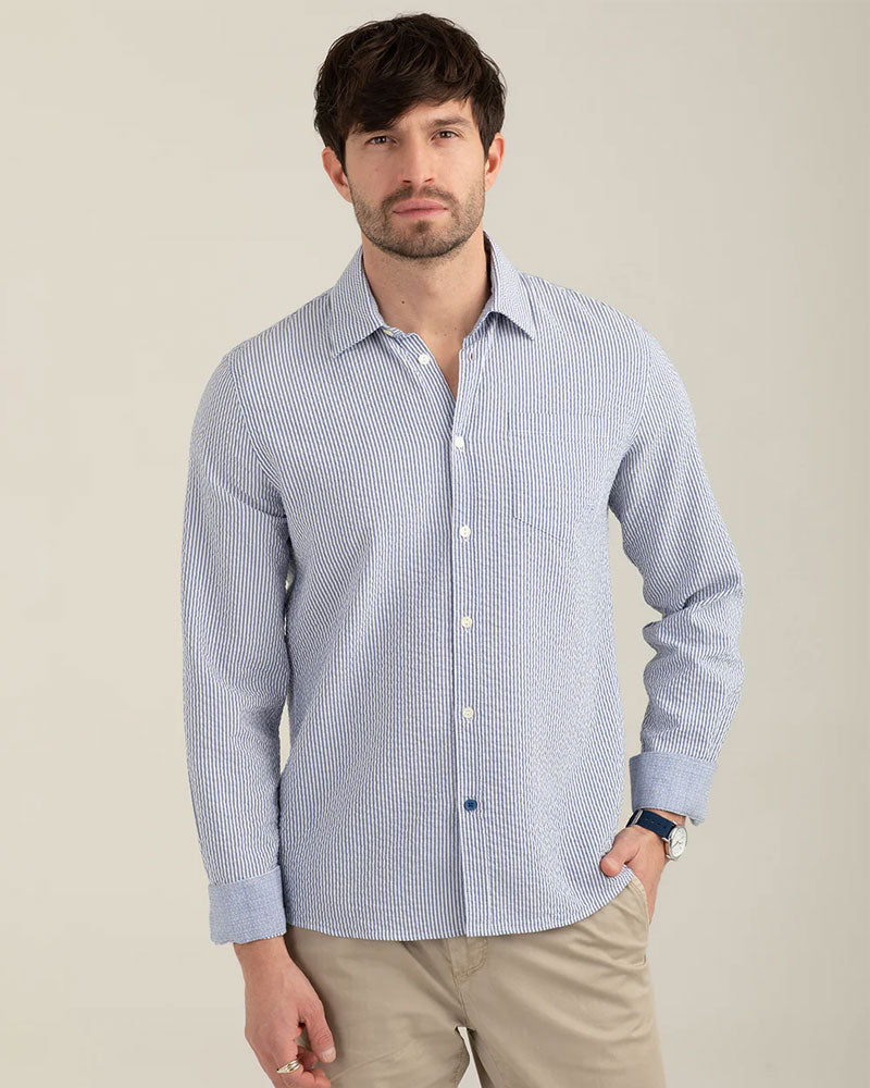 Fred Mello Camicia in Seersucker Colore Blu