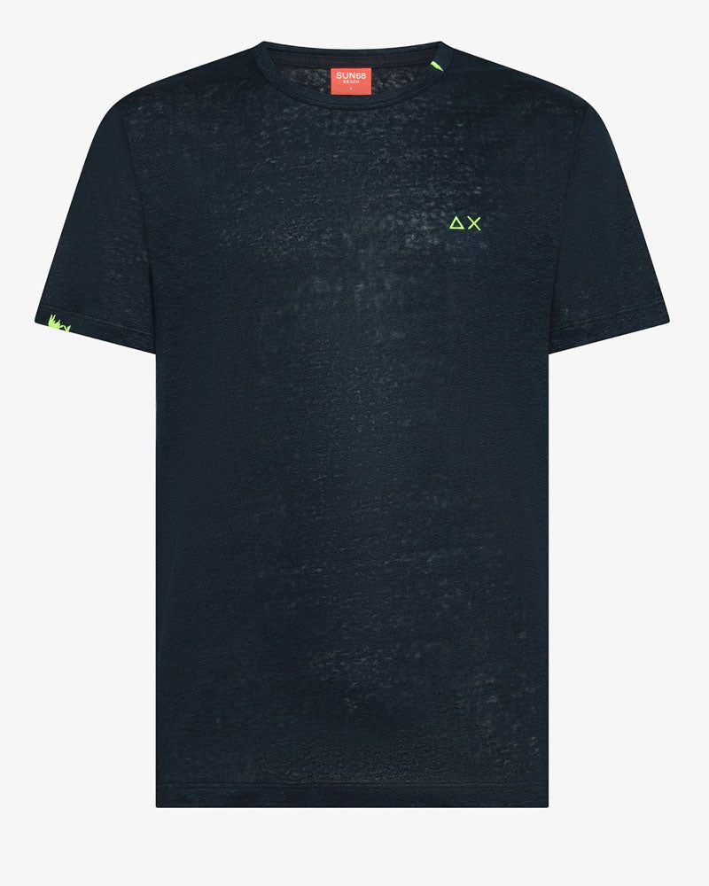 Sun68 T-Shirt in Jersey di Lino Colore Blu Navy