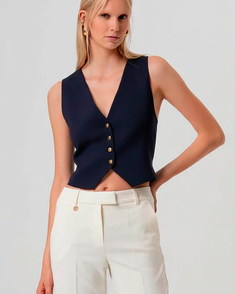 Fracomina Gilet Slim con Scollo a V Colore Blu Navy