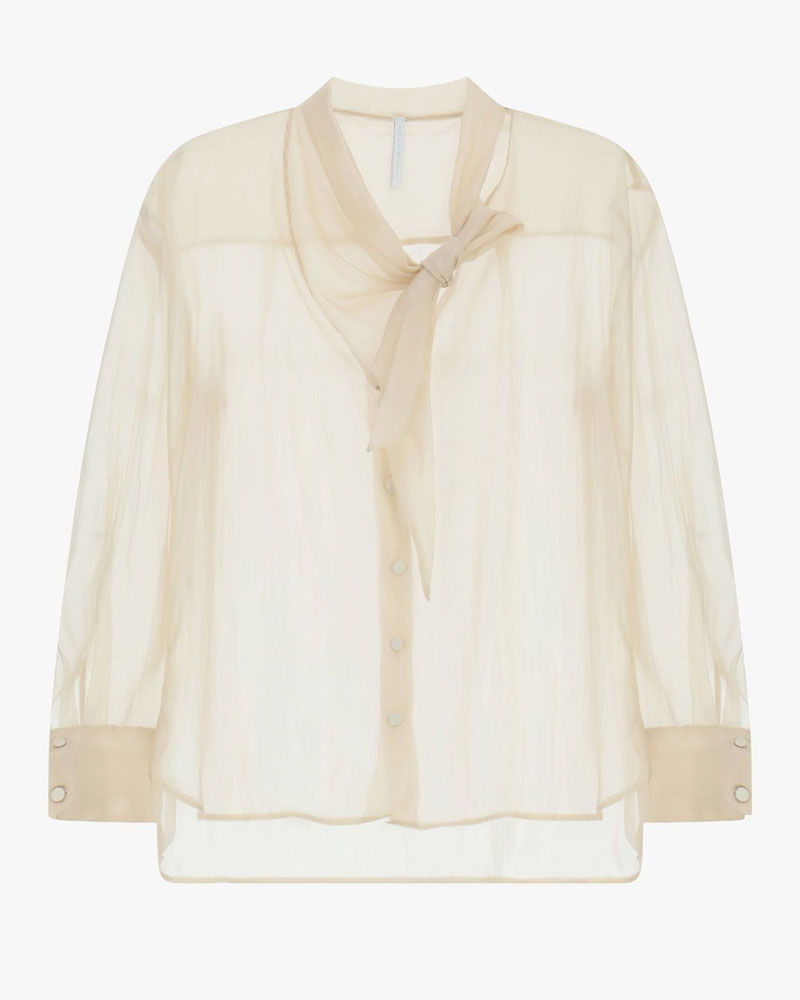 Imperial Camicia Trasparente con Maniche Lunghe e Fiocco Colore Burro