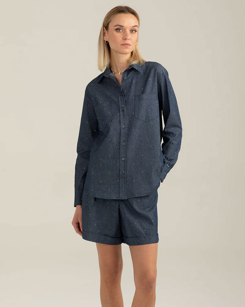 Fred Mello Camicia con Strass Colore Indigo