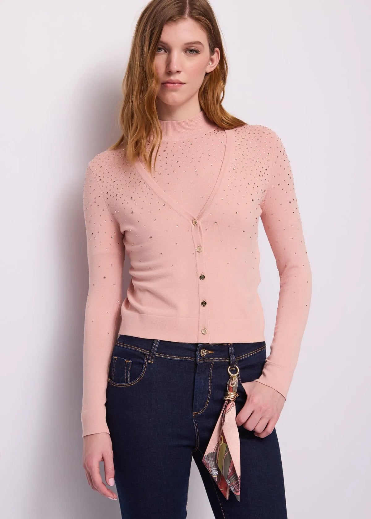 Gaudì Jeans Cardigan da donna con strass e bottoni dorati