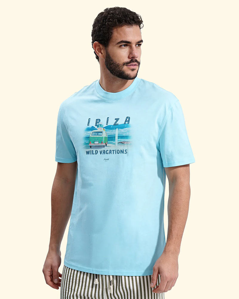 F**k T-Shirt con Stampa Ibiza Colore Azzurro
