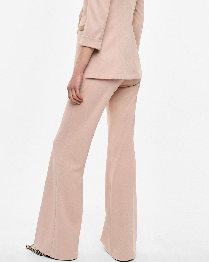 Imperial Pantaloni Flare Sartoriali Vita Alta Pinces Colore Cipria