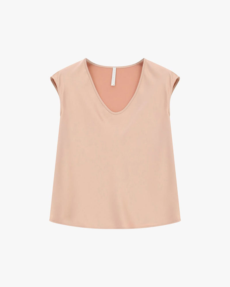 Imperial Top senza Maniche Scollo a V Vestibilità Fluida Colore Cipria