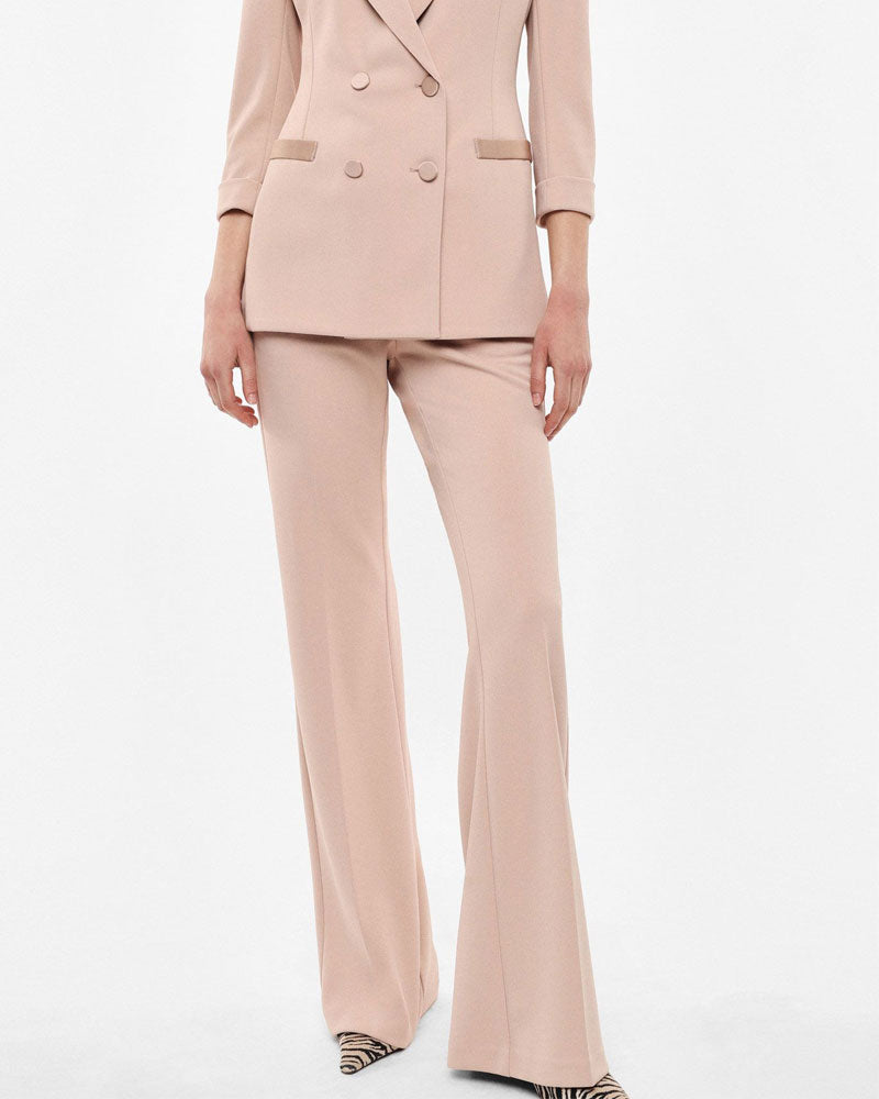 Imperial Pantaloni Flare Sartoriali Vita Alta Pinces Colore Cipria