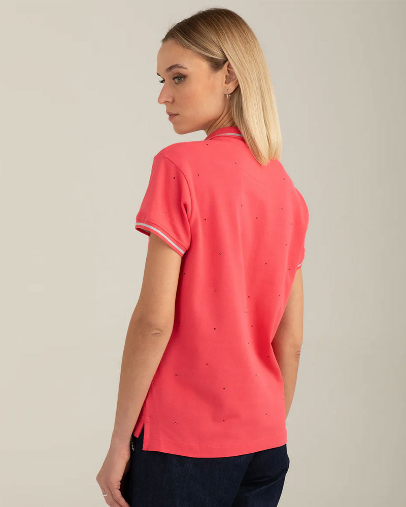 Fred Mello Polo con Dettagli Luminosi Colore Corallo